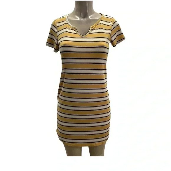 Pink Rose Yellow Striped Mini Dress (Preowned) - Picture 1 of 5